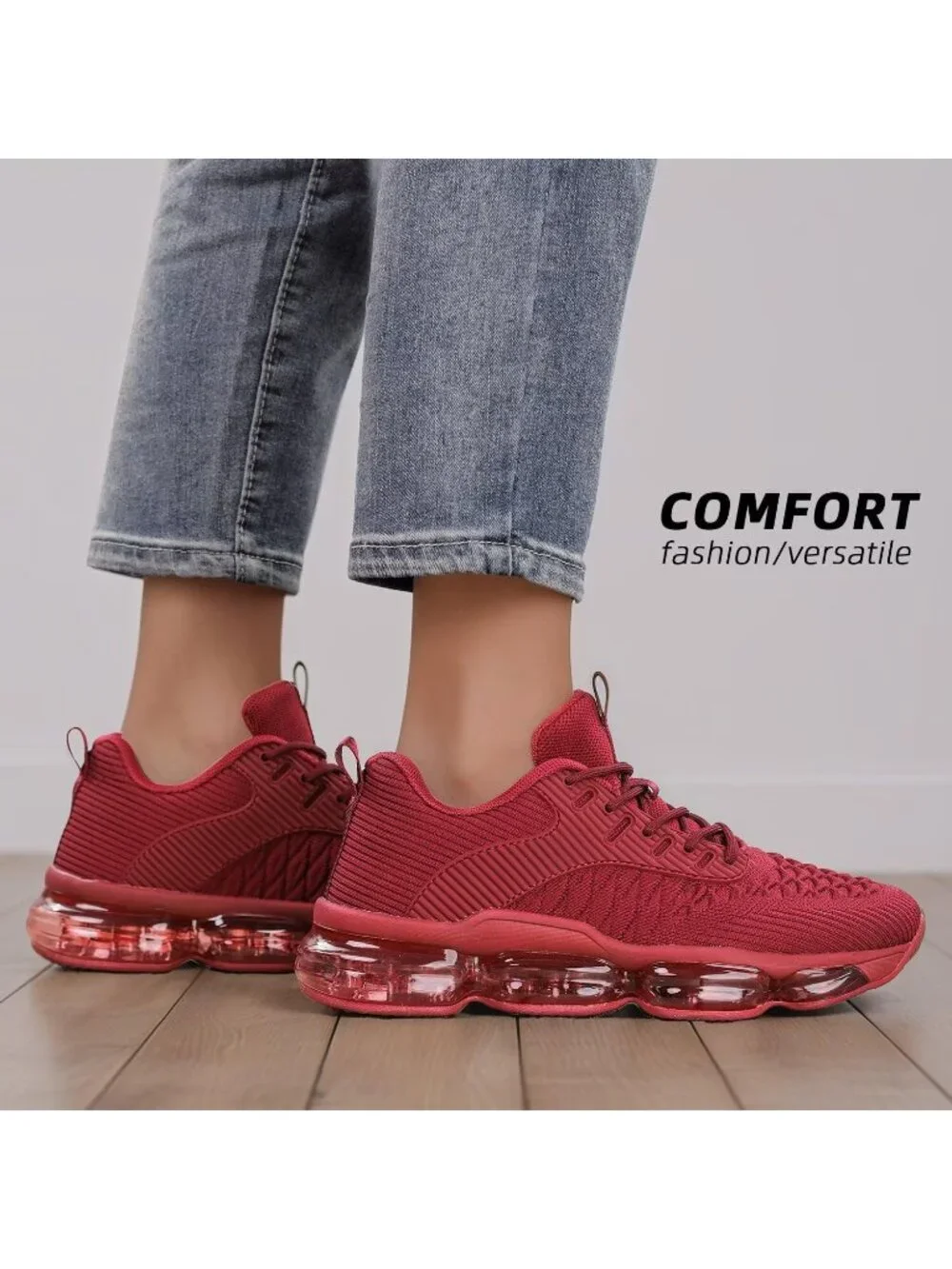 🆕Women's Dark Red Walking Running Shoes Air Cushion Breathable Sneakers